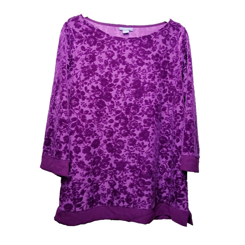 Laura Scott Purple Floral Burnout Velvet Tunic Top L Petite Whimsigoth Dressy